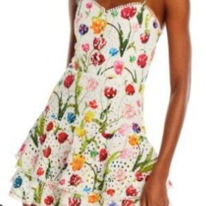 Alice and Olivia Rosette Eyelet Tulip Print Mini Dress